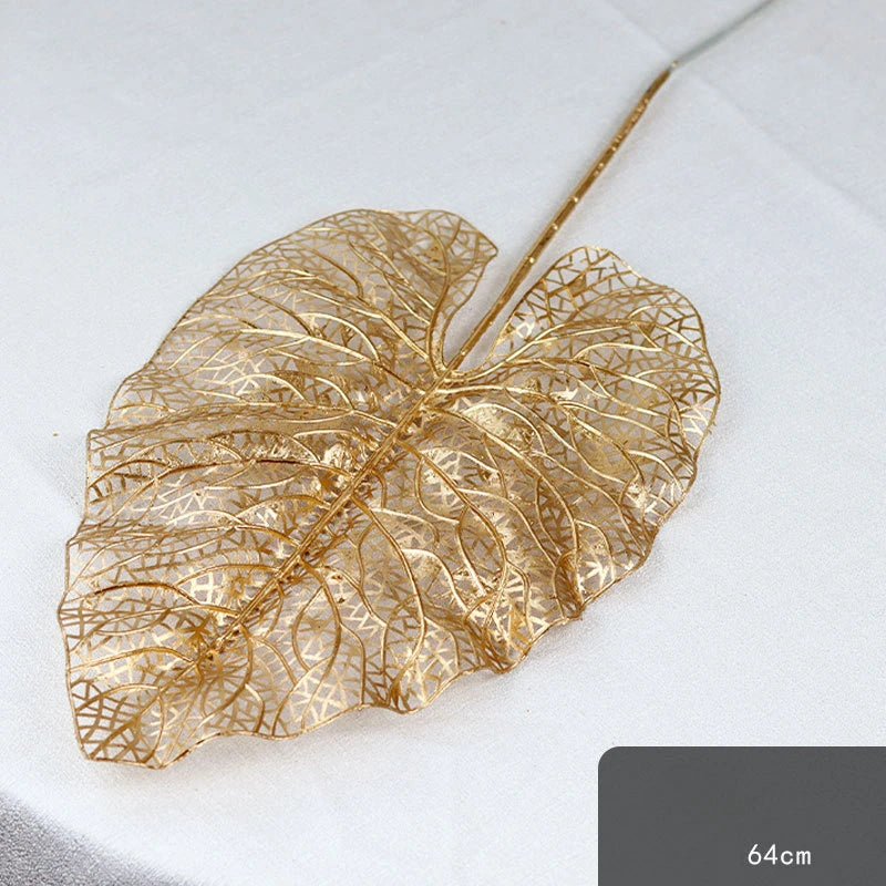 95CM Gold Artificial Plants Eucalyptus Ginkgo Leaf Gold False Flower Household Decoration Wedding Hall Decoration Plastic Flower