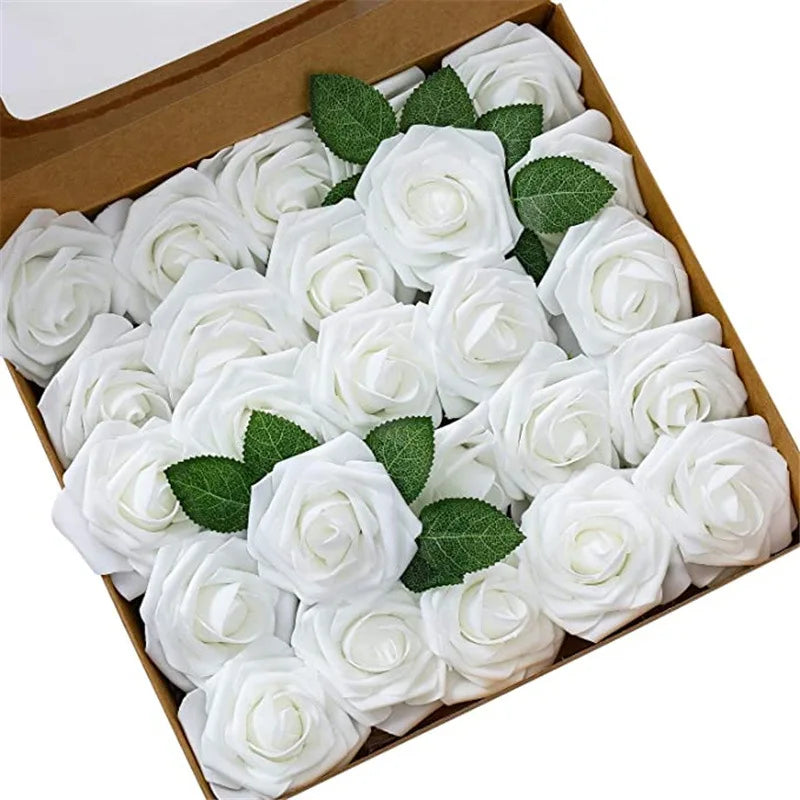 10/25/50Pcs Artificial Rose Flowers Foam Fake Faux Flowers Roses for DIY Wedding Bouquets Party Home Decor Garden Decoration