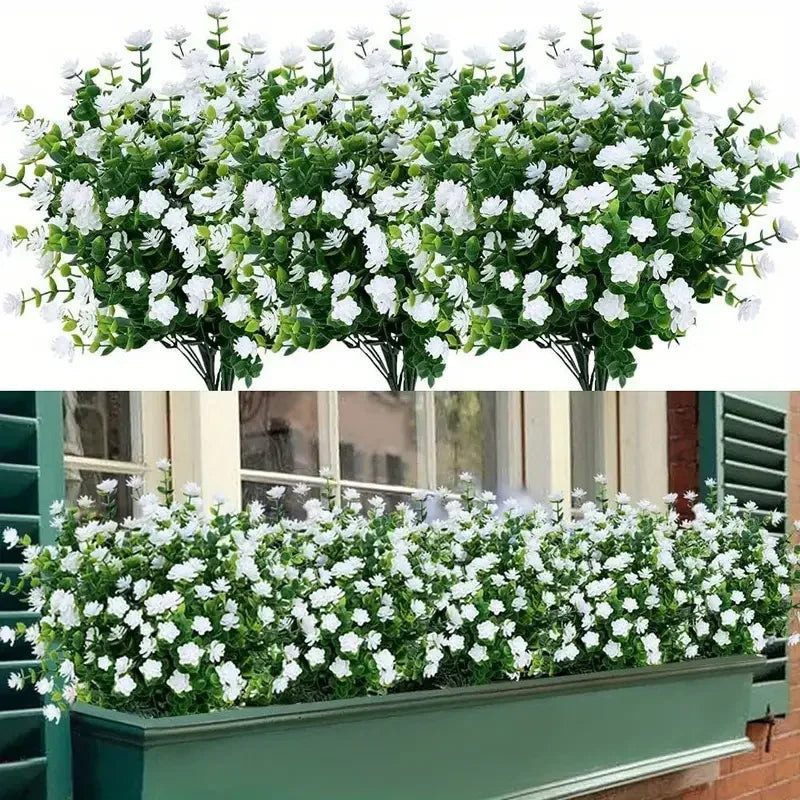 8pcs, Anti-UV Artificial Flowers for Home  Garden Decor - Realistic Simulation Floral Bouquets and Shrubs for Porch Outdoor Use