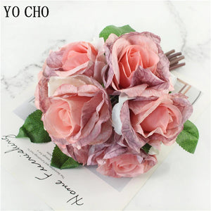 YO CHO 5pc Big Peony Artifcial Silk Flower Wedding Bouquet Decor White Peony Home Display Fake Flower Pack Heart Peony Pink Rose