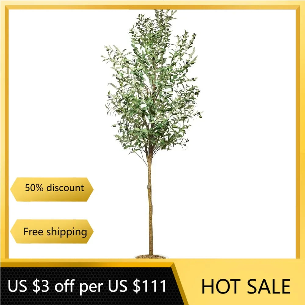 Artificial Olive Tree 7FT Tall (84 Inches) - Faux Potted Silk Olive Tree Plant for Indoor Home Decor, for Home Decor