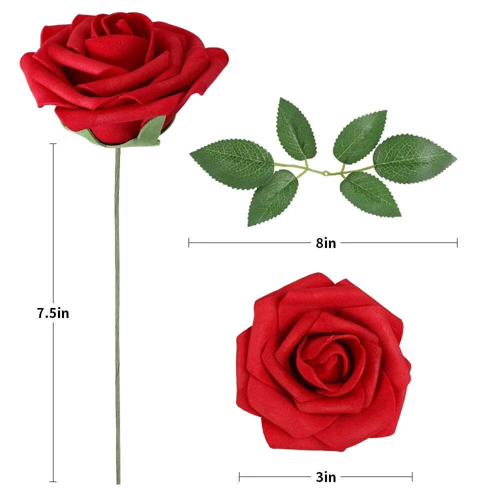 25/10PCS Artificial Flowers Red Rose Real Looking Fake Roses W/Stem for DIY Wedding Bouquets Party Christmas Home Decorations