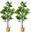 Artificial Fiddle Leaf Fig Tree 50" Fake Potted Ficus Lyrata Plant with Handmade Seagrass Basket, Perfect Faux Plants Home