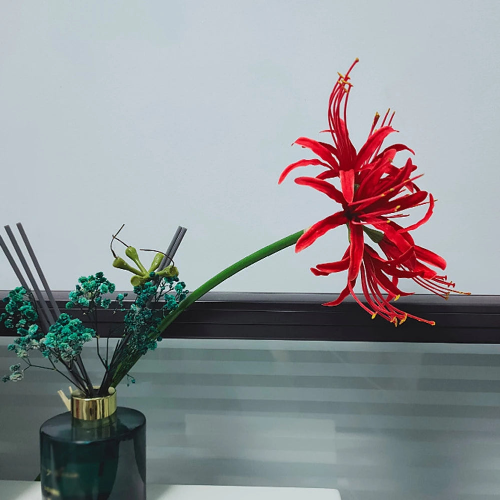 1PCS Artificial Red Spider Lilies Silk Flowers with Long Stem Home Decoration Paramita Lycoris Radiata Mandala Silk Flower