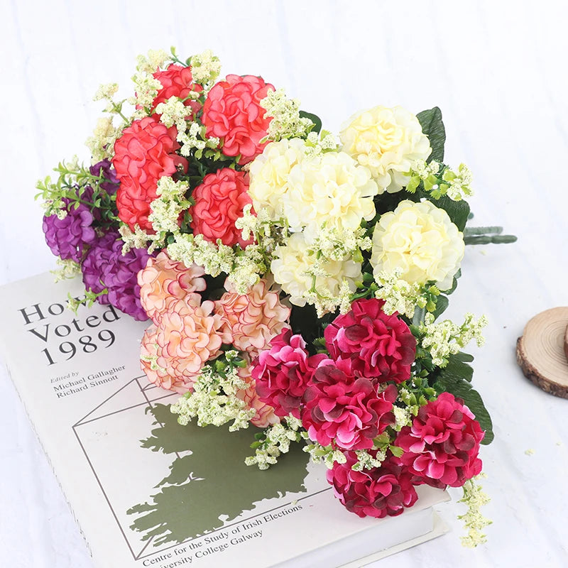 Artificial Flowers Retro Silk Rose Bouquet Hydrangea Peony Vintage Bride Holding Fake Plants Home Wedding Decoration Accessories