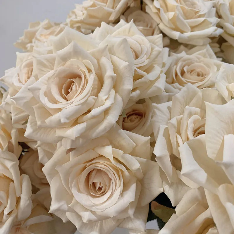 7Heads Roses Bouquet Artificial Flower Beige Ivory Vintage Rose Living Room Dry Flower Decoration Wedding