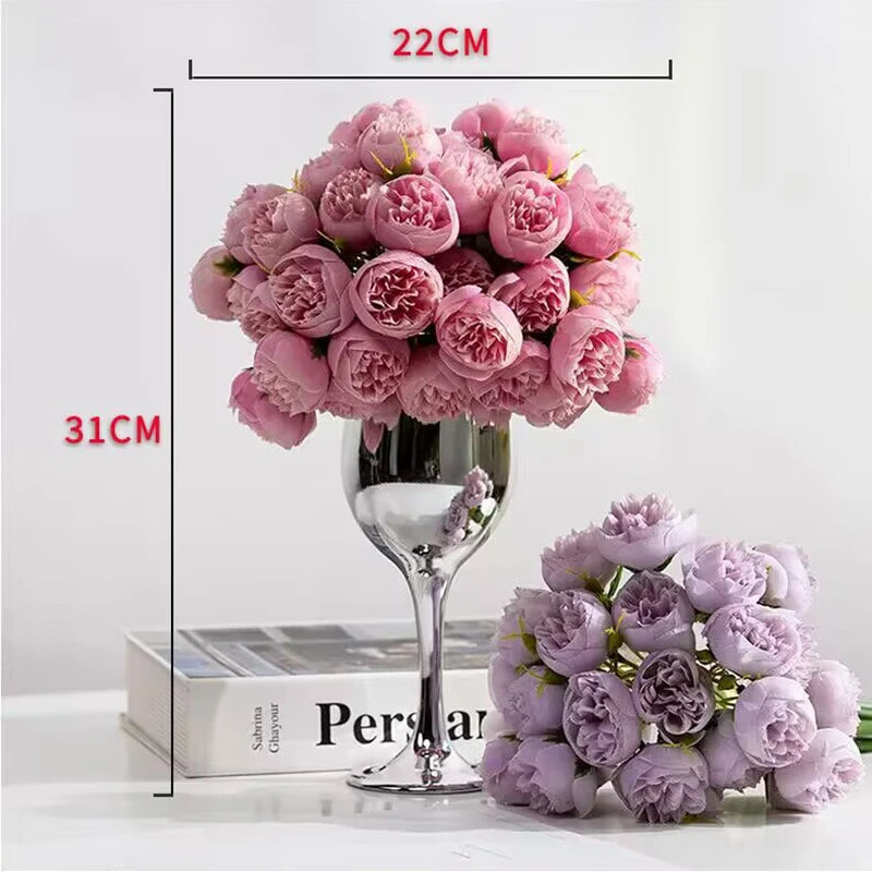 27Heads Peony Artificial Flowers for Home Vase DIY Decor Bride Rose Bouquet Fake Flower Wedding Party Centerpieces Decoration