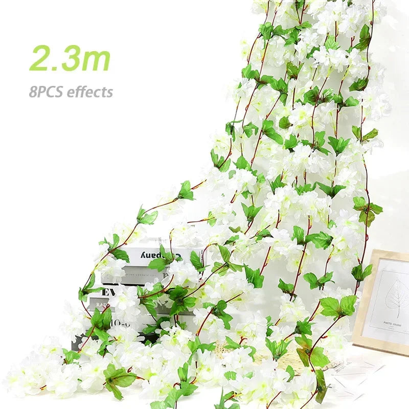 180cm Artificial Flowers Cherry Blossom Sakura Garland Wedding Arch Garden Backdrop Home Party Decoration Silk Fake Plants Vine