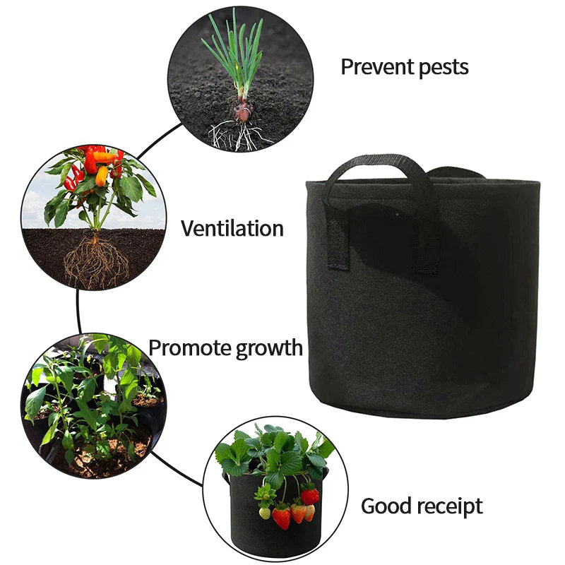 1-5Pcs Vegetable/Flower/Plant Grow Bags 1/2/3/5/7/10/12Gallons Thickened Non-Woven Grow Bags Aeration Fabric Pots with Handles