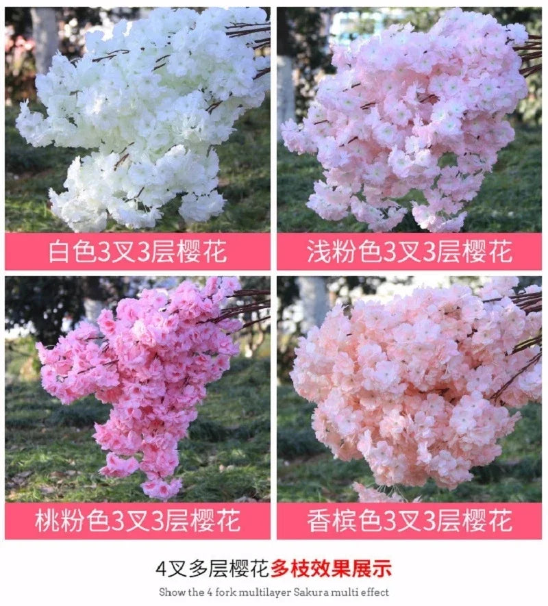 140 artificial cherry blossom wedding arches decorated with artificial flowers, silk embroidered balls, white branches, home dec