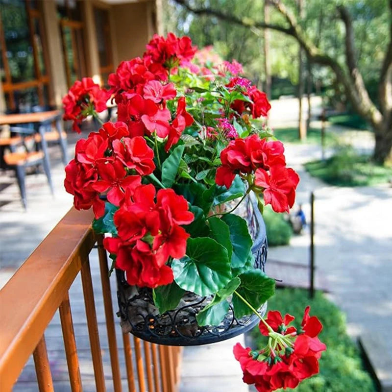 1pc Artificial Geraniums Silk Flowers Outdoor Garden Hanging Basket Porch Outdoors Faux Bushes Home Decoration for Home, Birthda