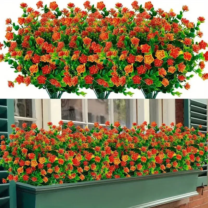 8pcs, Anti-UV Artificial Flowers for Home  Garden Decor - Realistic Simulation Floral Bouquets and Shrubs for Porch Outdoor Use