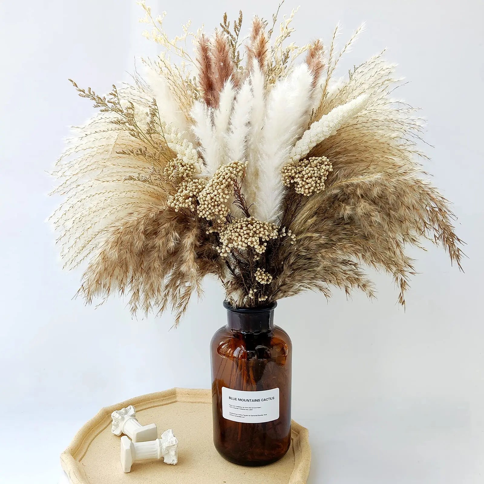 80pcs Pampas Grass Flowers Set,Dried Plants Bouquet Arrangement,100% Natural Dry Flowers Boho Decoration,Living Room Vases Decor