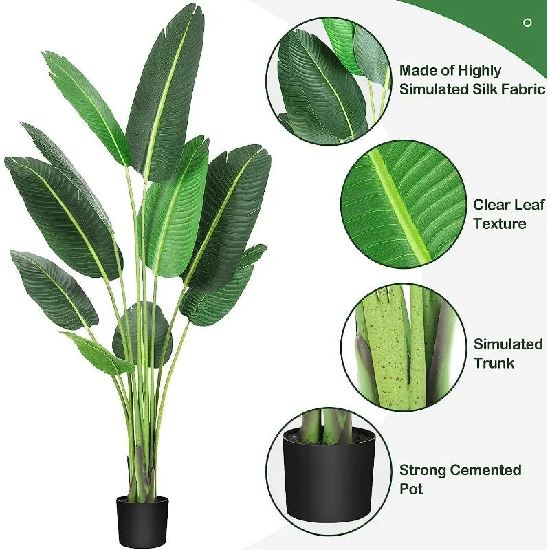 Tree Bird of Paradise Artificial Plant, 60 Inches Artificial Faux Banana Leaf Plants with Pot, 5ft Artificial Standing Plants