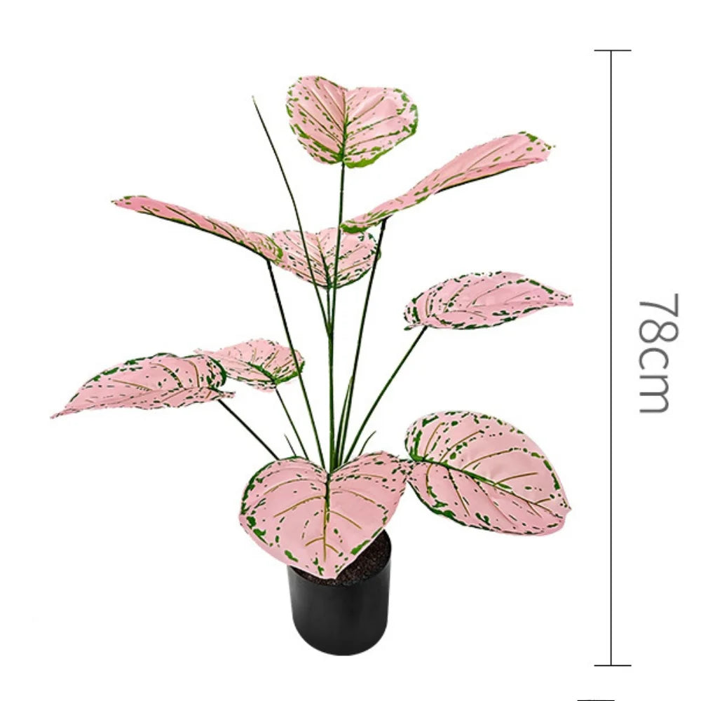 Artificial Flower Fake Green Pink Leaf Artificial Plants Decoration Simulated Bonsai Potted Decor Home Room Party Wedding Design