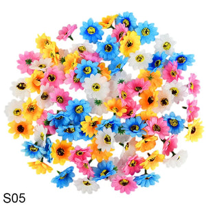 50/100pcs 4.5cm Mini Artificial Flower Silk Sunflower Head  DIY Wreath Scrapbooking Gift Box Yellow Artificial Daisy Head