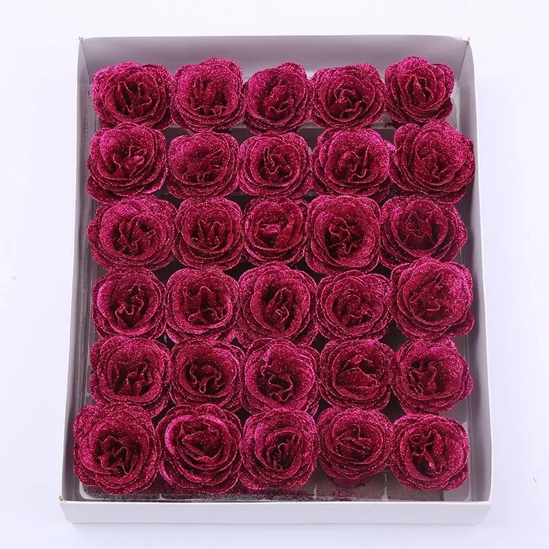 10/20/30/60pcs of 7cm Glitter artificial flower rose girl friend DIY High quality bouquet gifts for wedding Birthday home decor