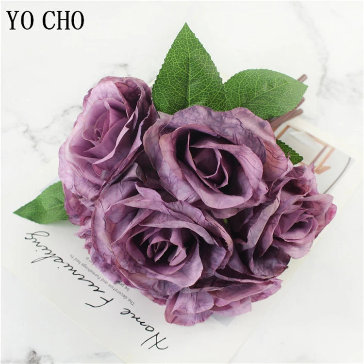 YO CHO 5pc Big Peony Artifcial Silk Flower Wedding Bouquet Decor White Peony Home Display Fake Flower Pack Heart Peony Pink Rose