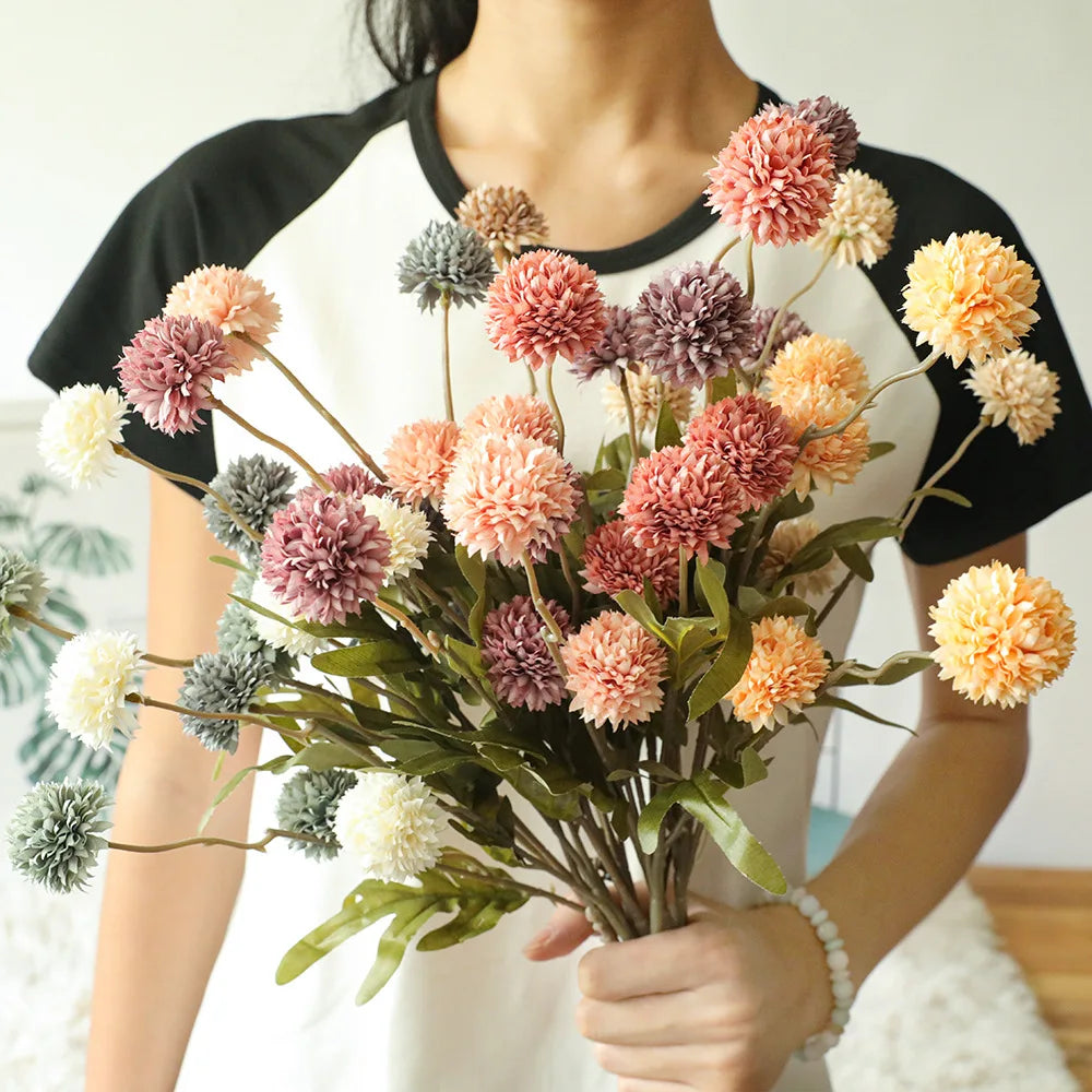 5 Heads Dandelion Artificial Flowers Bridal Bouquet Wedding Home Party Decor Flower Arrangement Christmas Decoration Hydrangea