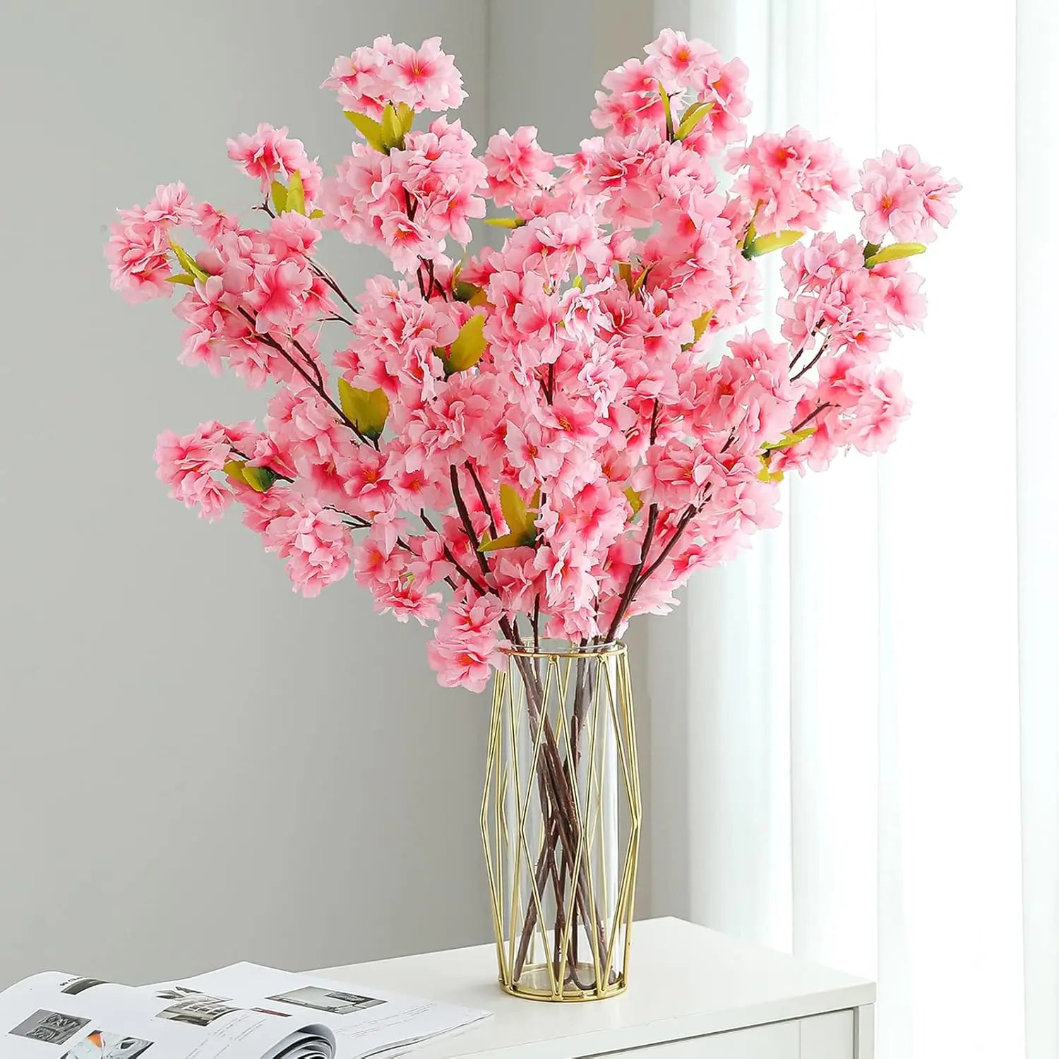 Sakura Artificial Flowers Bouquet for Garden Party Wedding Marriage Decoration Home Room Decor Fake Flowers Table Vase Ornament