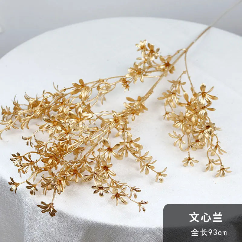 95CM Gold Artificial Plants Eucalyptus Ginkgo Leaf Gold False Flower Household Decoration Wedding Hall Decoration Plastic Flower