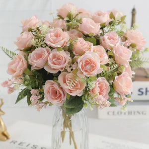 30cm Rose White Silk Bouquet Peony Artificial Flower 5 Big Head 4 Small Bud Wedding Brides Home Decoration Artificial Flower