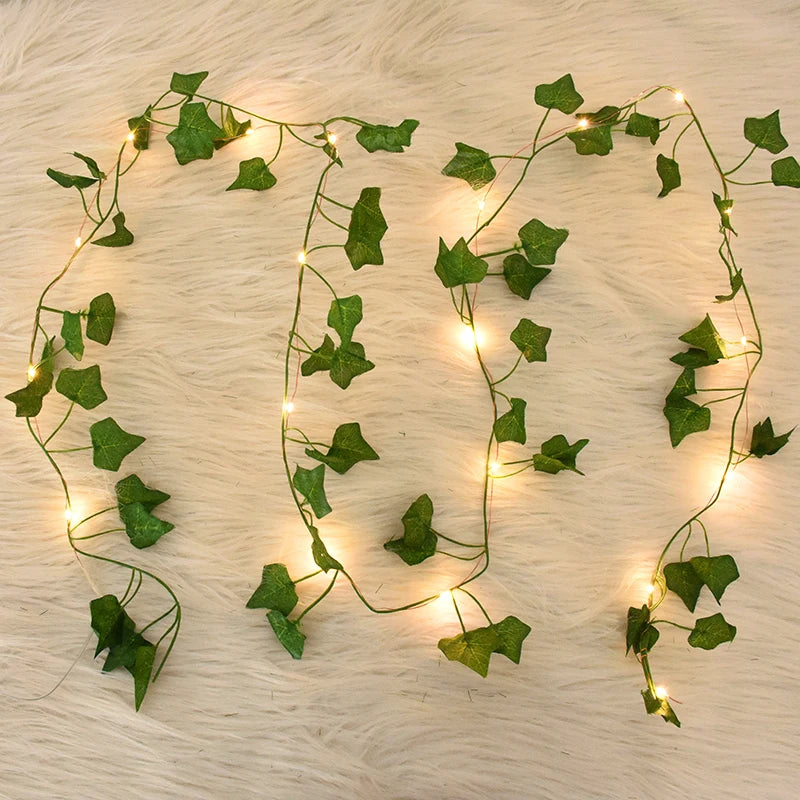 2/5/10M Silk Leaves Fake Creeper Green Leaf Ivy Vine LED String Lights for Home Wedding Hanging Garland Artificial Plants Decor