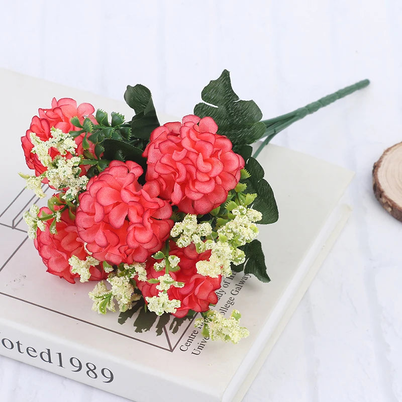 Artificial Flowers Retro Silk Rose Bouquet Hydrangea Peony Vintage Bride Holding Fake Plants Home Wedding Decoration Accessories