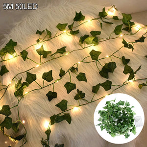 2/5/10M Silk Leaves Fake Creeper Green Leaf Ivy Vine LED String Lights for Home Wedding Hanging Garland Artificial Plants Decor