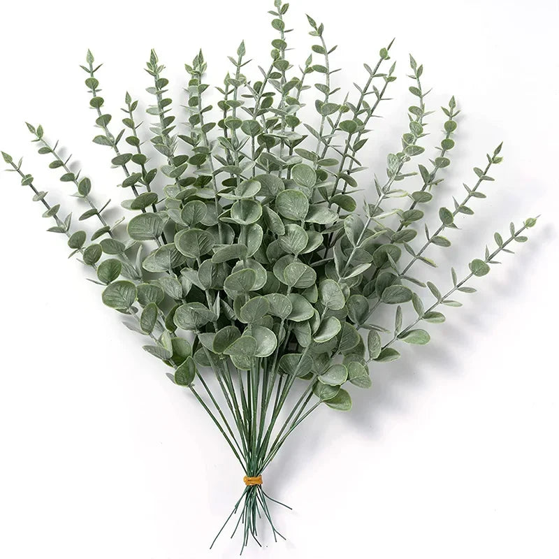 20PCS Artificial Eucalyptus Leaves Stems Bulk Silver Dollar Leaf Picks Plant Fake Flowers for Wedding Bouquets Floral Decor