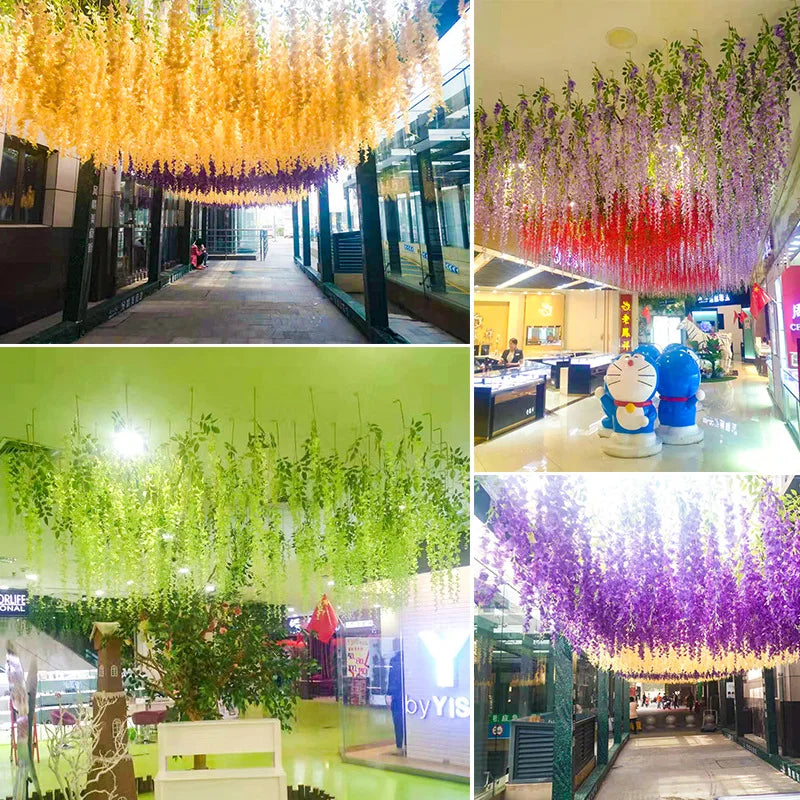 Artificial Flower Hanging Wisteria Garland Silk Vine Long String Home Garden Outdoor Wedding Party Decoration