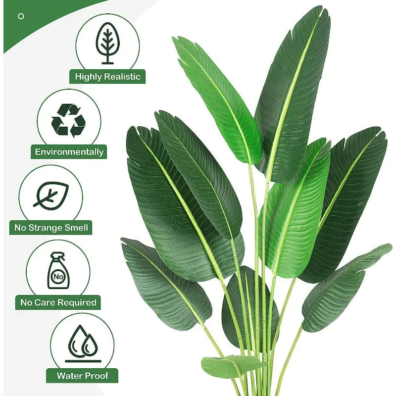 Tree Bird of Paradise Artificial Plant, 60 Inches Artificial Faux Banana Leaf Plants with Pot, 5ft Artificial Standing Plants