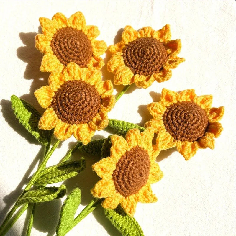 1/5/10Pcs Sunflower Knitted Artificial Flowers, Hand-knitted Flowers, Wool Crochet Sunflower Decoration