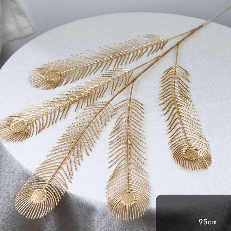 95CM Gold Artificial Plants Eucalyptus Ginkgo Leaf Gold False Flower Household Decoration Wedding Hall Decoration Plastic Flower