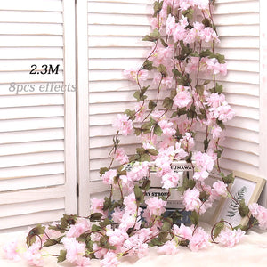 180CM Artificial Sakura Flowers Vine Wedding Garden Rose Arch Home Party Decoration Christmas Bridal Fake Silk Scrapbook Plants