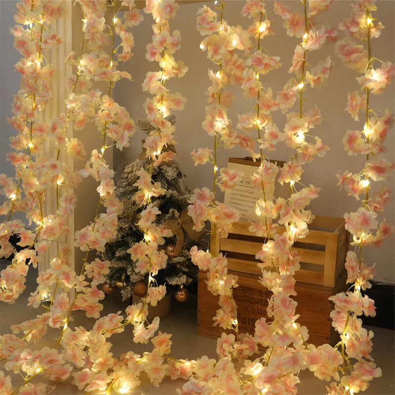 180CM Artificial Sakura Flowers Vine Wedding Garden Rose Arch Home Party Decoration Christmas Bridal Fake Silk Scrapbook Plants