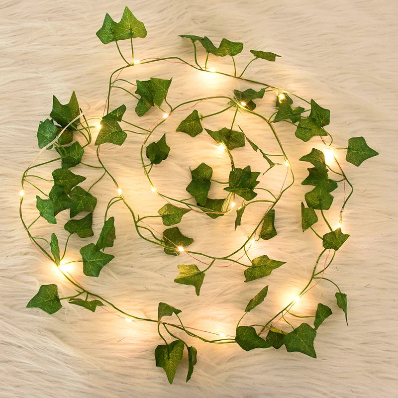 2/5/10M Silk Leaves Fake Creeper Green Leaf Ivy Vine LED String Lights for Home Wedding Hanging Garland Artificial Plants Decor