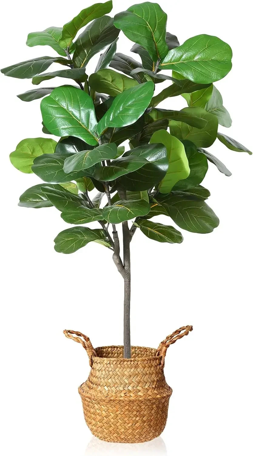 Artificial Fiddle Leaf Fig Tree 50" Fake Potted Ficus Lyrata Plant with Handmade Seagrass Basket, Perfect Faux Plants Home